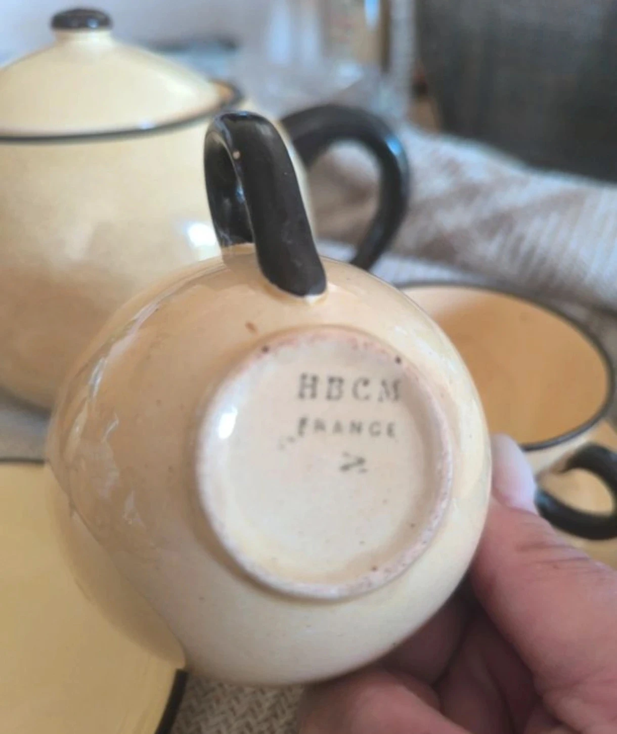 Juego de té antiguo HBCM France – crema y negro – Art déco – photo 3